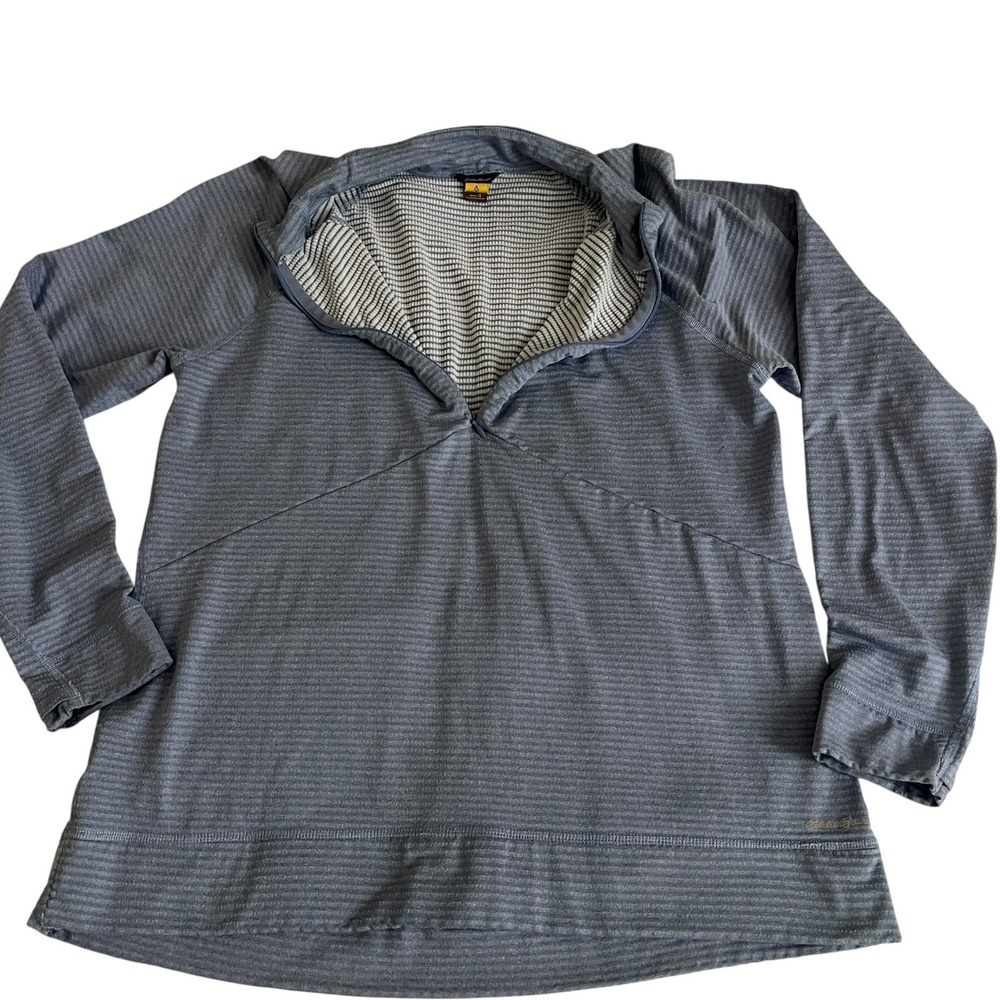 Eddie Bauer 1/4 Zip Pullover‎ Women Blue Striped Running Large Long Sleeve